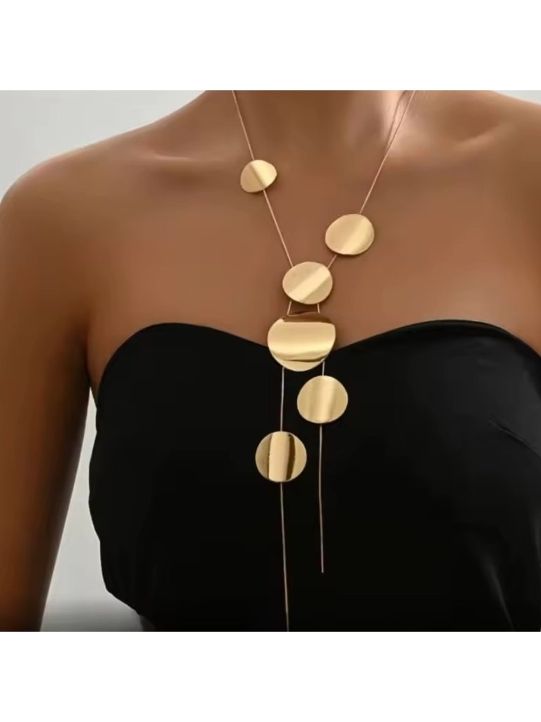 Gold Geometric Disc Statement Necklace Modern Layered Circle Pendant